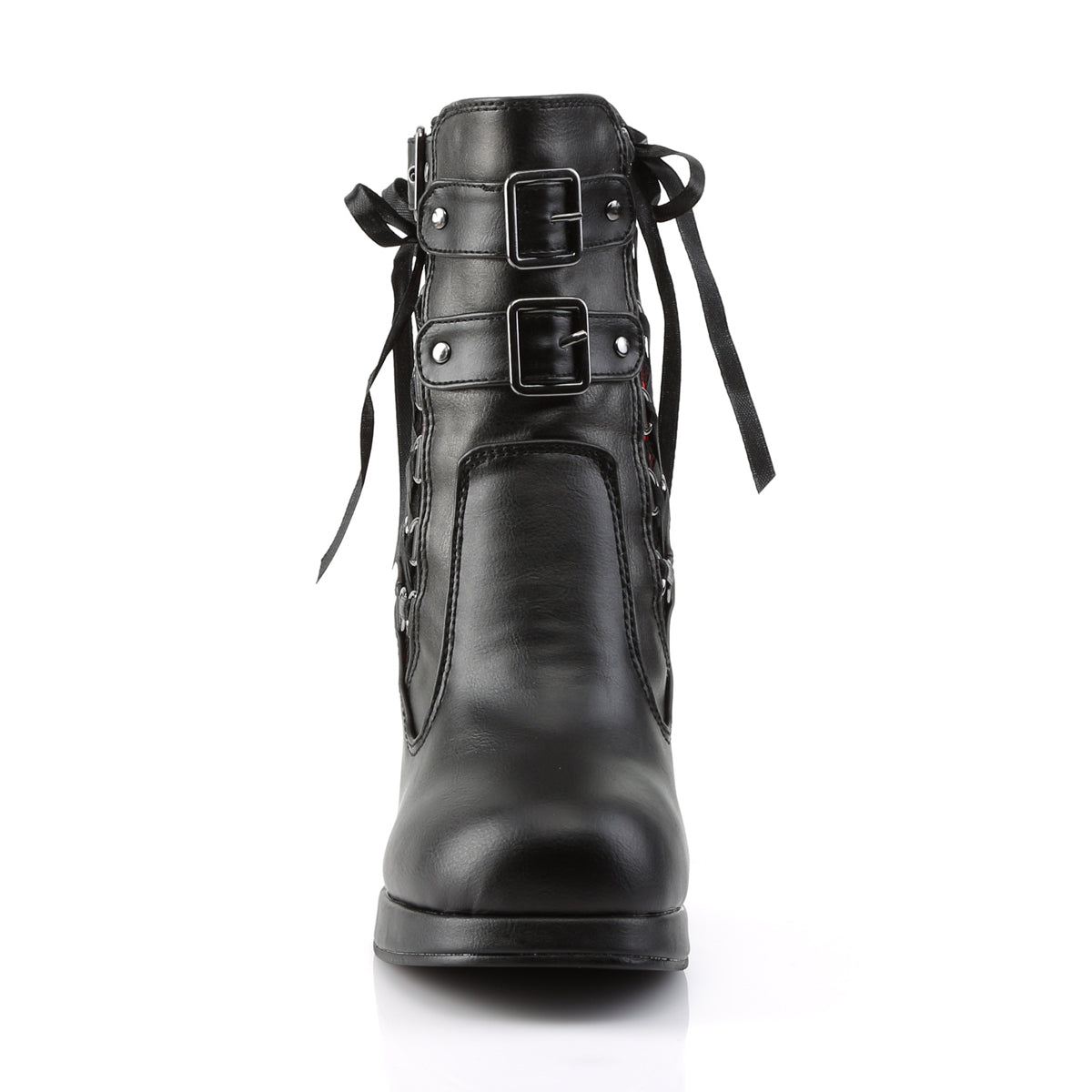 DemoniaCult Botas de tobillo para mujeres CRYPTO-51 cuero vegano de encaje rojo blk