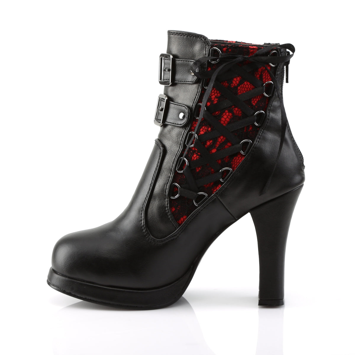 DemoniaCult Botas de tobillo para mujeres CRYPTO-51 cuero vegano de encaje rojo blk