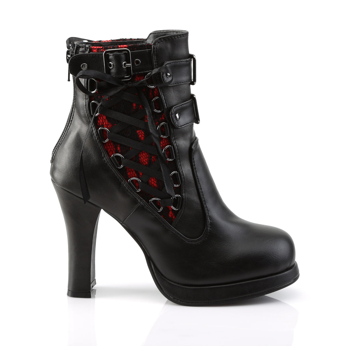 DemoniaCult Botas de tobillo para mujeres CRYPTO-51 cuero vegano de encaje rojo blk