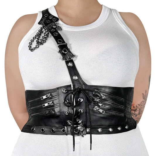 DemoniaCult Women's Clothing DA-105-LXL Blk Str Faux Leather