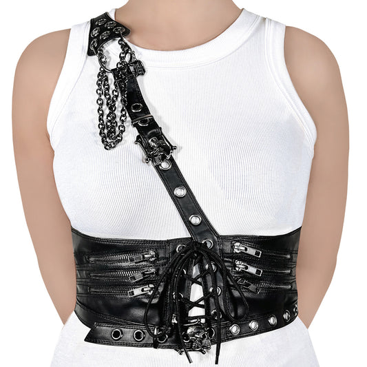 DemoniaCult Women's Clothing DA-105-SM Blk Str Faux Leather