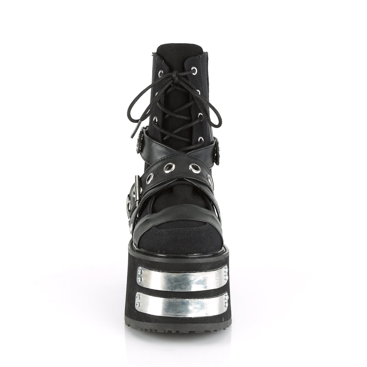 DemoniaCult Botas de tobillo para mujeres DAMNED-116 BLK LANVAS-VEGAN PULO
