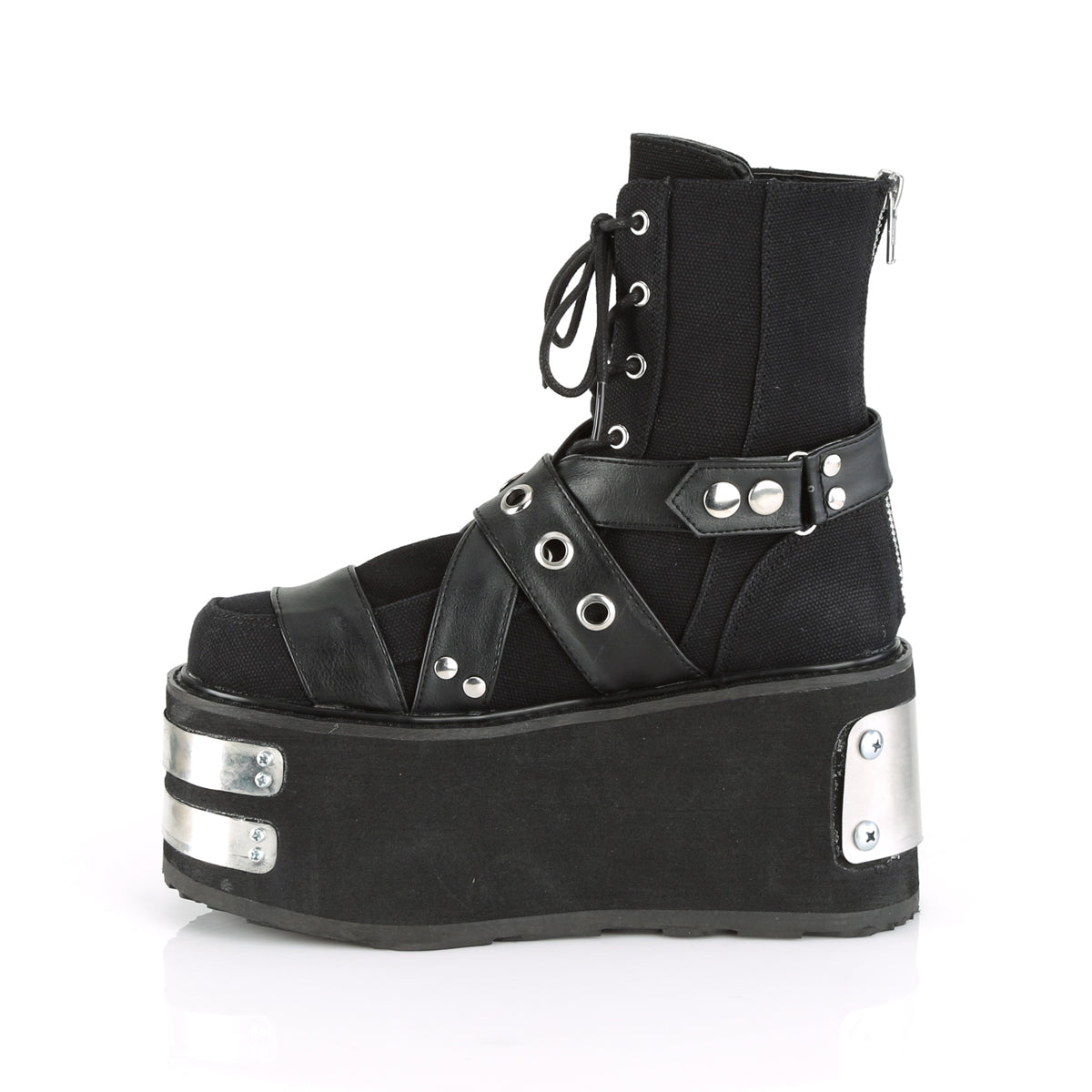 DemoniaCult Botas de tobillo para mujeres DAMNED-116 BLK LANVAS-VEGAN PULO