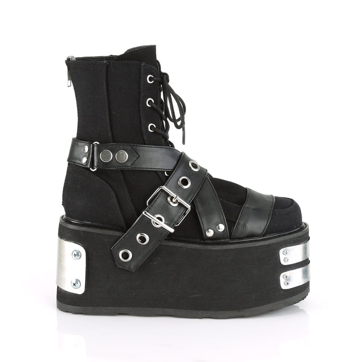 DemoniaCult Botas de tobillo para mujeres DAMNED-116 BLK LANVAS-VEGAN PULO