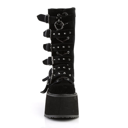 DemoniaCult Women's Mid-Calf & Knee High Boots DAMNED-225 Blk Velvet