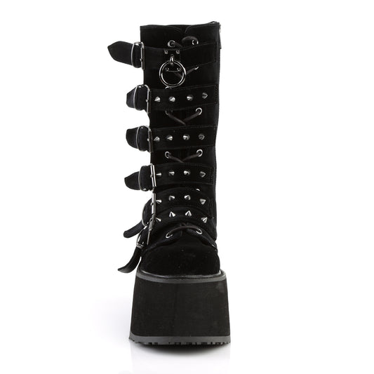 DemoniaCult Women's Mid-Calf & Knee High Boots DAMNED-225 Blk Velvet