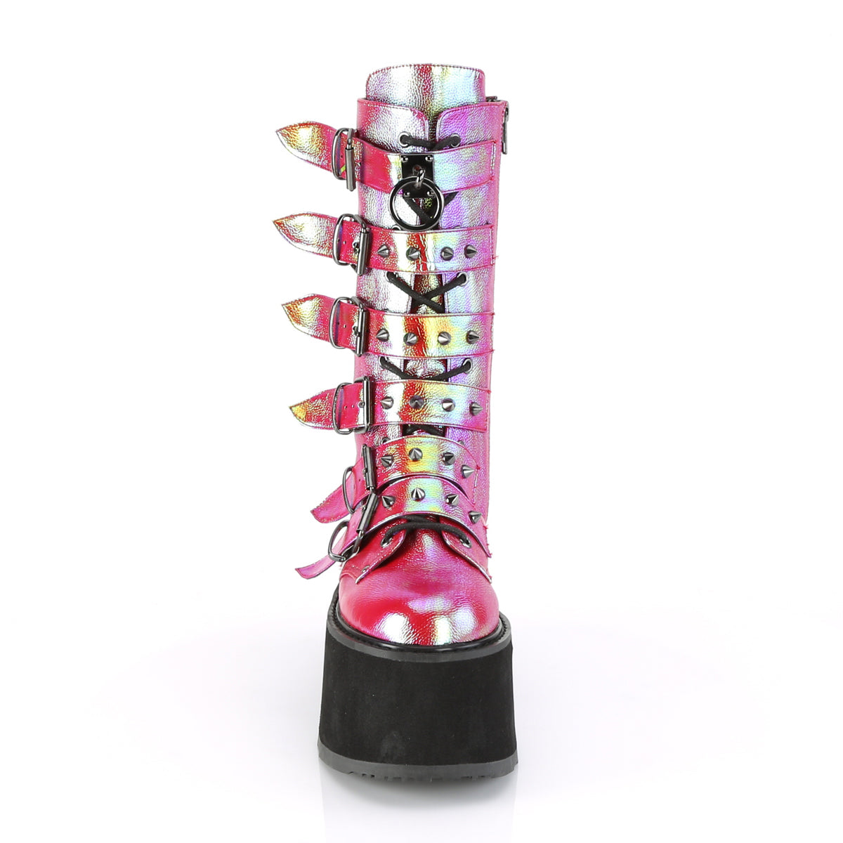 DemoniaCult De las mujeres  DAMNED-225 cuero vegano iridiscente de color verde rosa