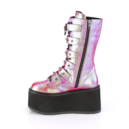 DemoniaCult Womens  DAMNED-225 Pink-Green Iridescent Vegan Leather