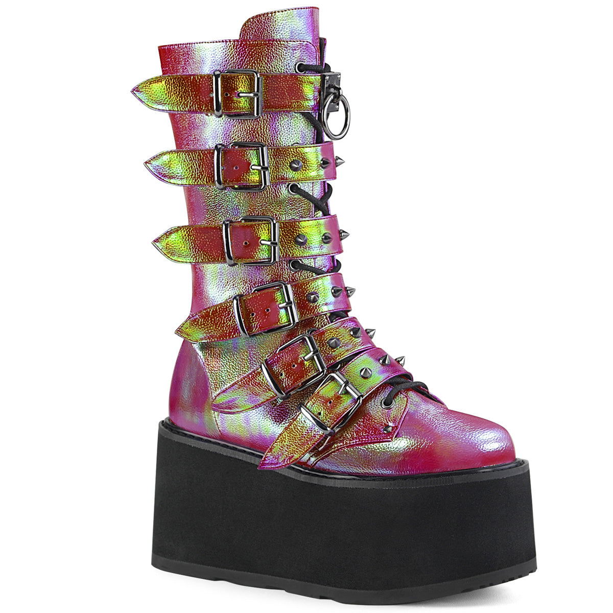 DemoniaCult De las mujeres  DAMNED-225 cuero vegano iridiscente de color verde rosa
