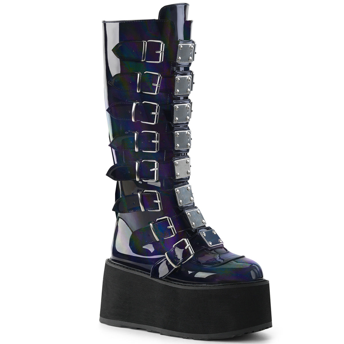 DemoniaCult Botas de mujer DAMNED-318 BLK Hologram cuero vegano