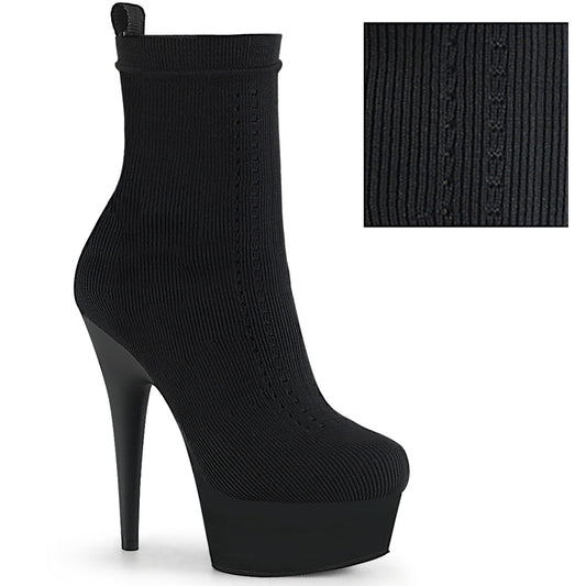 Pleaser Botas de tobillo para mujer DELIGHT-1002-1 Tejido de punto de estiramiento blk / BLK MATE