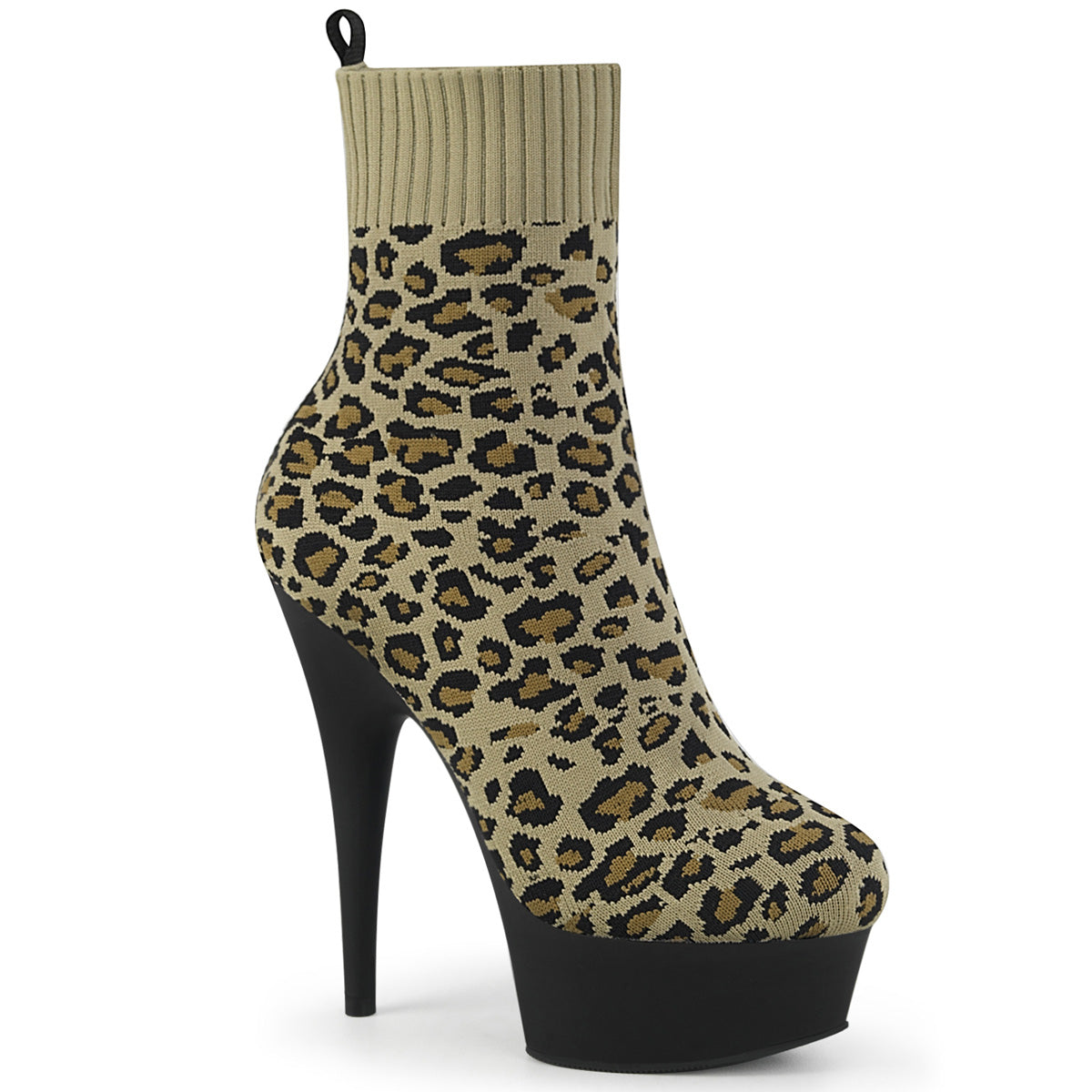 Pleaser Botas de tobillo para mujer DELIGHT-1002LP Tan STR. Tela de impresión de leopardo / BLK MATE