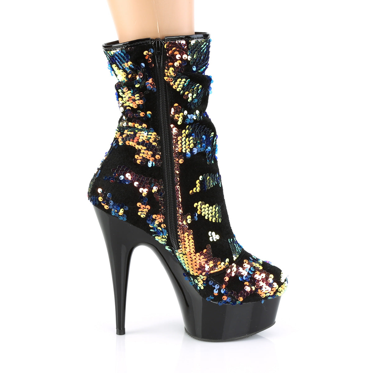 Pleaser Womens Ankle Boots DELIGHT-1004 Blue Iridescent Sequins/Blk