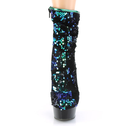 Pleaser Womens Ankle Boots DELIGHT-1004 Green Iridescent Sequins/Blk