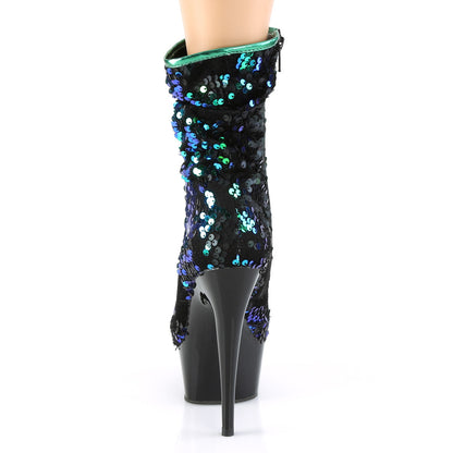 Pleaser Womens Ankle Boots DELIGHT-1004 Green Iridescent Sequins/Blk