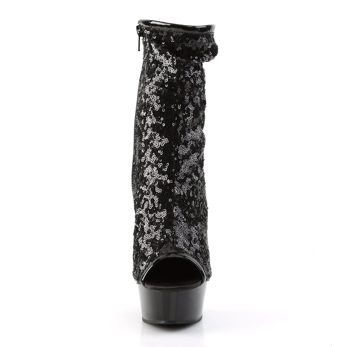 Pleaser Womens Ankle Boots DELIGHT-1008SQ Blk Sequins/Dark Pewter Chrome