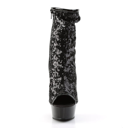 Pleaser Womens Ankle Boots DELIGHT-1008SQ Blk Sequins/Dark Pewter Chrome