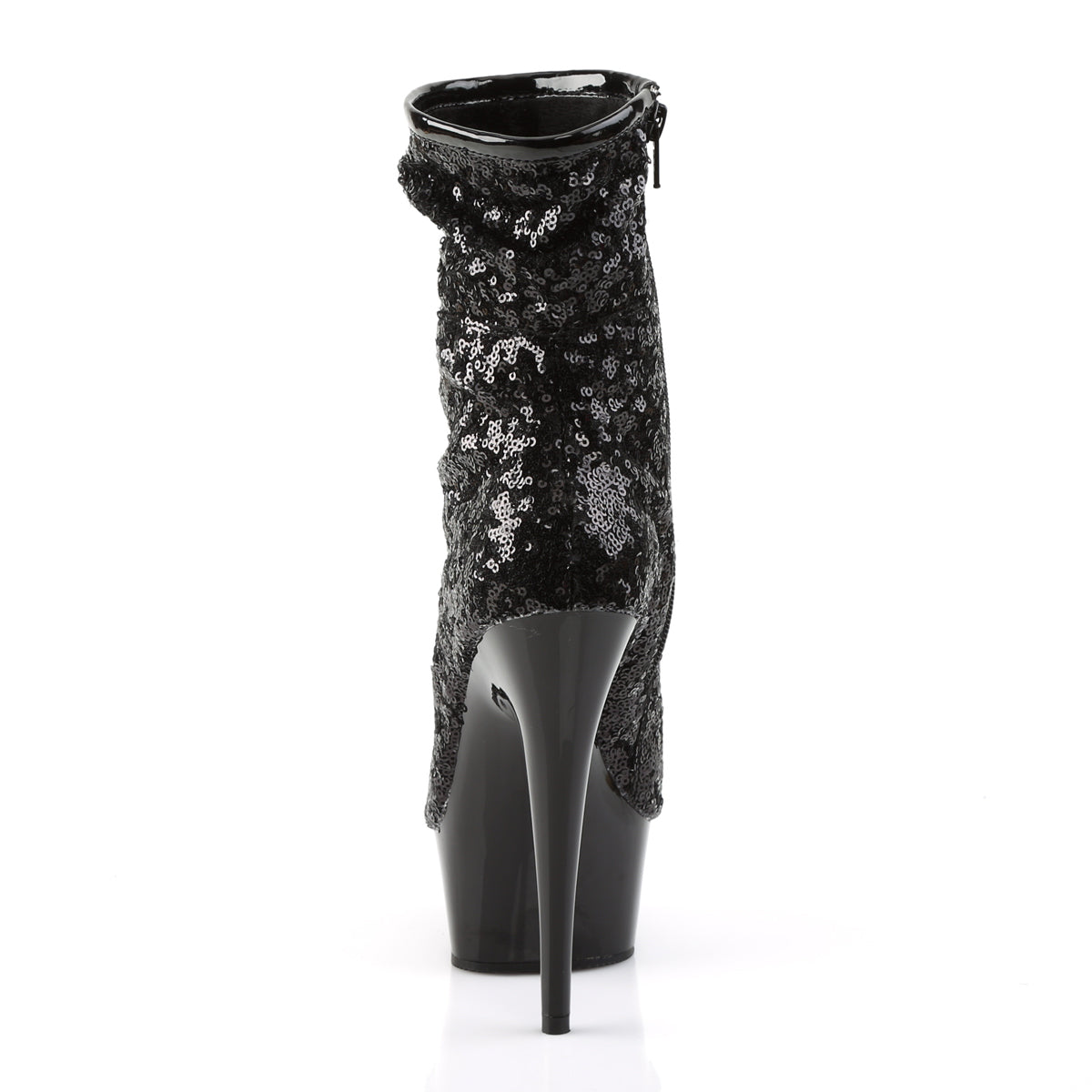 Pleaser Womens Ankle Boots DELIGHT-1008SQ Blk Sequins/Dark Pewter Chrome