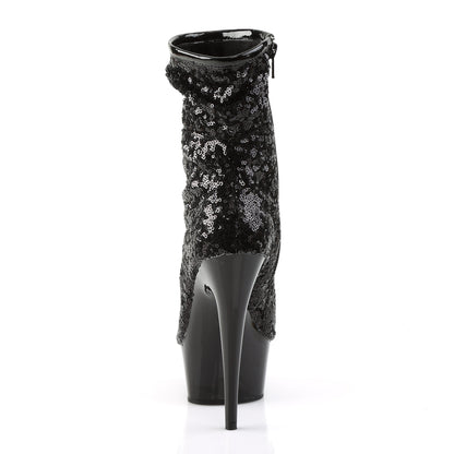 Pleaser Womens Ankle Boots DELIGHT-1008SQ Blk Sequins/Dark Pewter Chrome