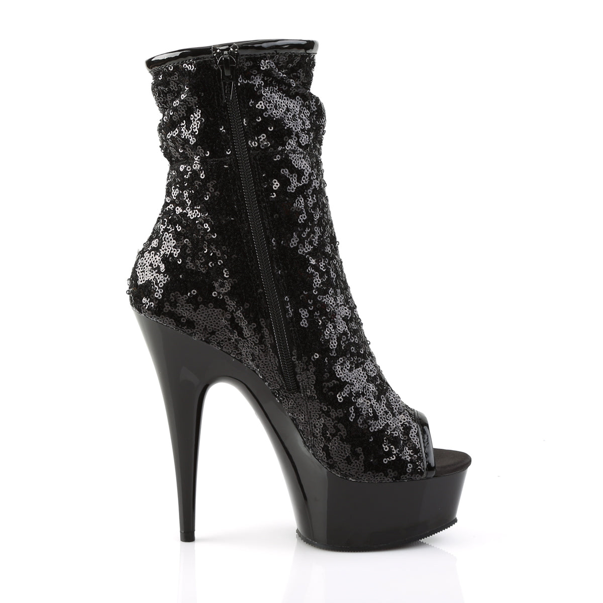 Pleaser Womens Ankle Boots DELIGHT-1008SQ Blk Sequins/Dark Pewter Chrome