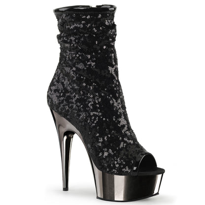 Pleaser Womens Ankle Boots DELIGHT-1008SQ Blk Sequins/Dark Pewter Chrome