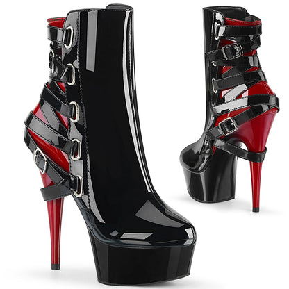 Pleaser Botas de tobillo para mujer DELIGHT-1012 BLK-RED PAT / BLK-ROJO