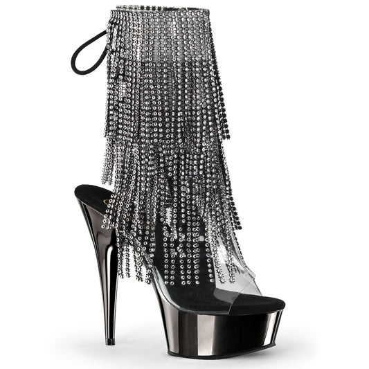 Pleaser Botas de tobillo para mujer DELIGHT-1017RSF CLR-BLK / Chrome de Pewter Oscuro