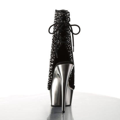 Pleaser Womens Ankle Boots DELIGHT-1018RS Blk Velvet-Pewter RS/ Pewter Chrome