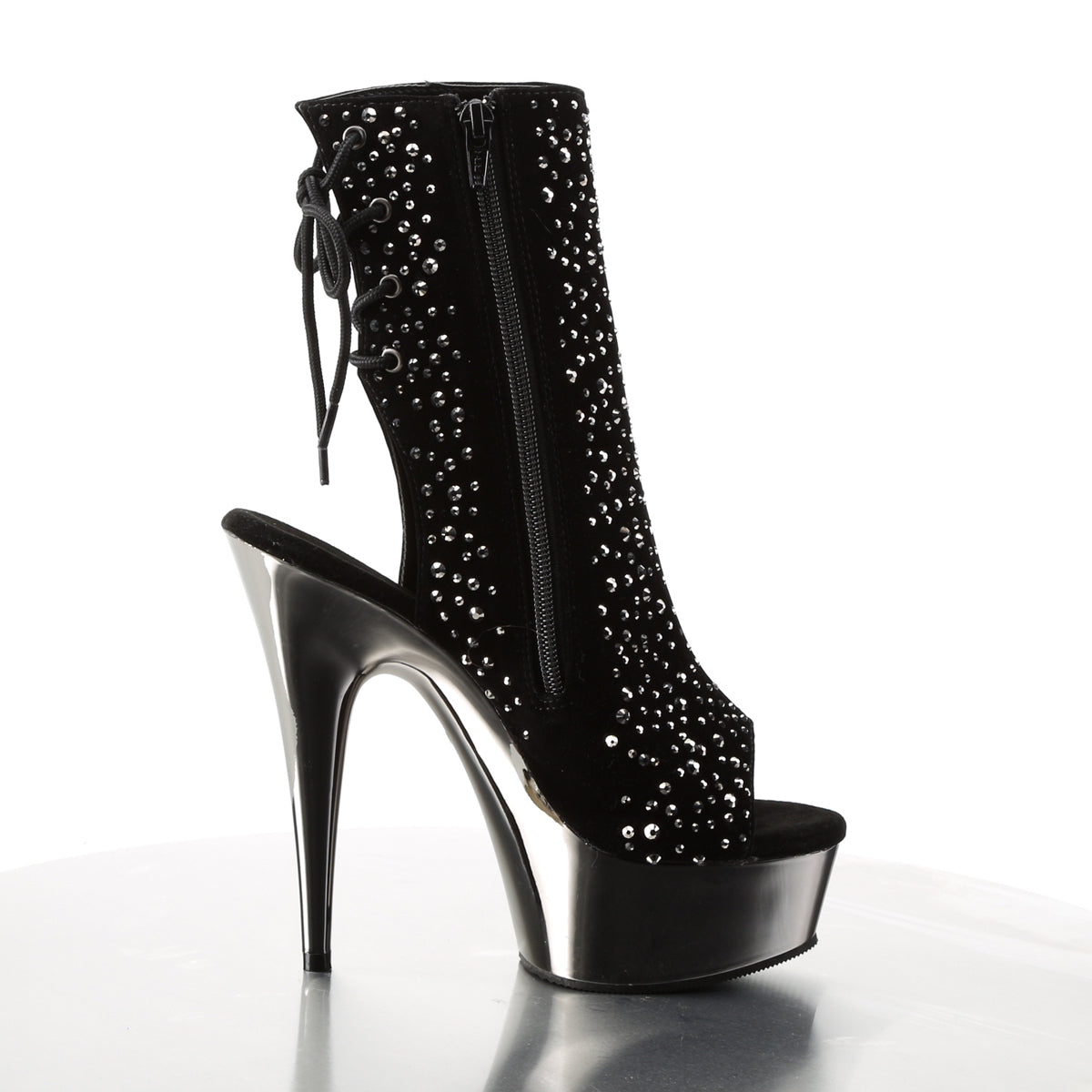 Pleaser Womens Ankle Boots DELIGHT-1018RS Blk Velvet-Pewter RS/ Pewter Chrome