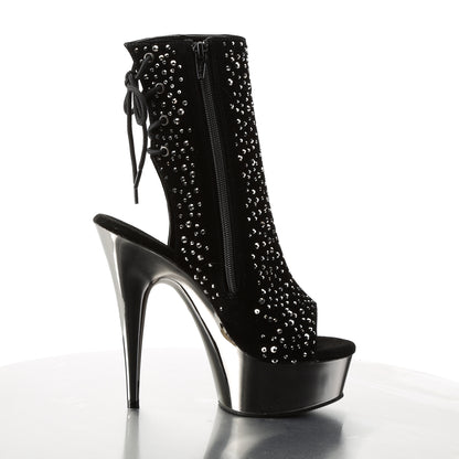Pleaser Womens Ankle Boots DELIGHT-1018RS Blk Velvet-Pewter RS/ Pewter Chrome