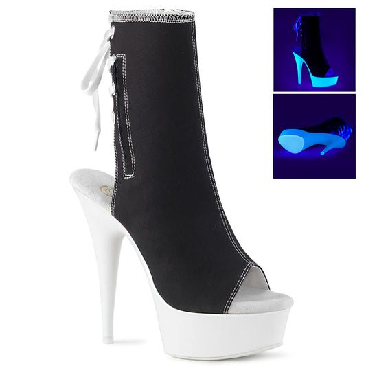 Pleaser Botas de tobillo para mujer DELIGHT-1018sk Blk lienzo / Neon White