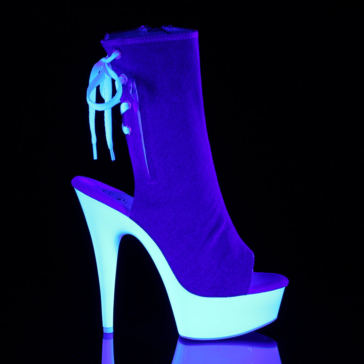 Pleaser Botas de tobillo para mujer DELIGHT-1018sk Denim Blue Canvas / Neon White