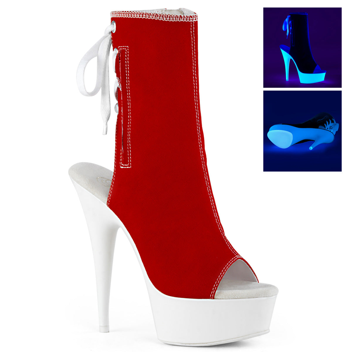 Pleaser Botas de tobillo para mujer DELIGHT-1018sk lienzo rojo / neón blanco