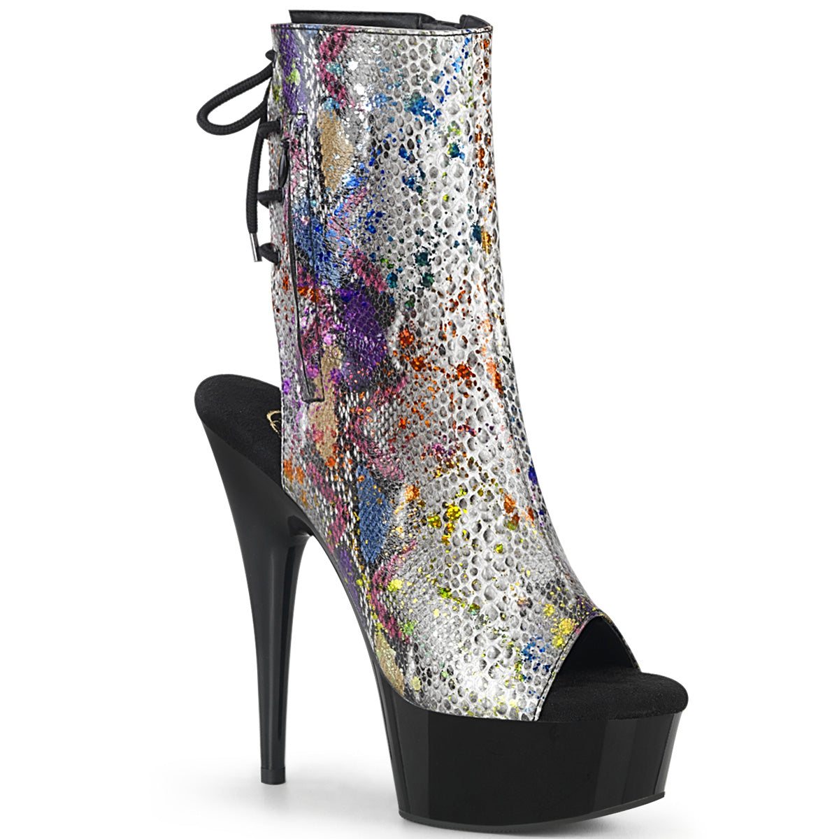 Pleaser Womens Sandals DELIGHT-1018SP Multi-Color Snake Print/Blk