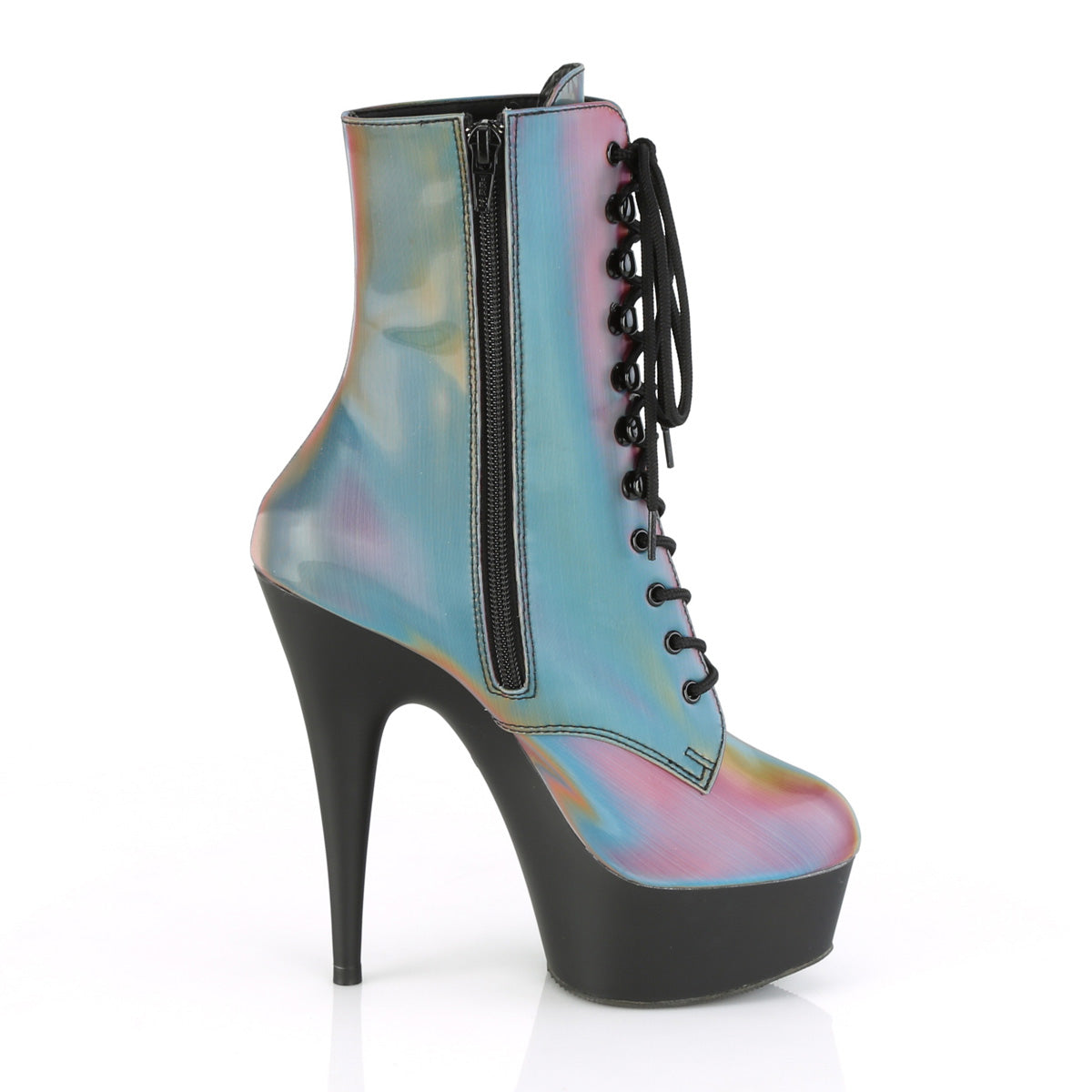 Pleaser Womens Ankle Boots DELIGHT-1020REFL Rainbow Reflective/Blk Matte
