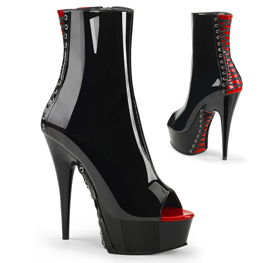 Pleaser Womens Ankle Boots DELIGHT-1025 Blk-Red Pat/Blk
