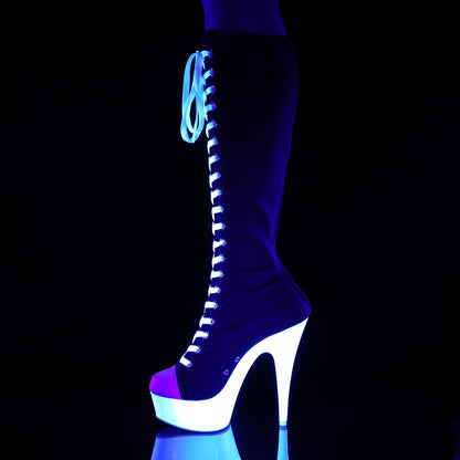 Pleaser Botas de mujer DELIGHT-2000sk-02 Blk Canvas-White Faux Cuero / Neon White