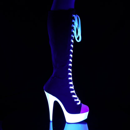 Pleaser Botas de mujer DELIGHT-2000sk-02 Blk Canvas-White Faux Cuero / Neon White
