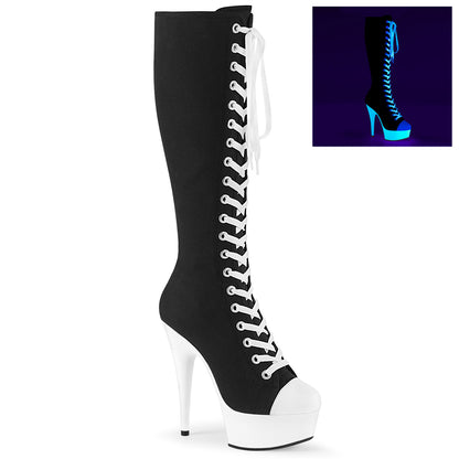 Pleaser Botas de mujer DELIGHT-2000sk-02 Blk Canvas-White Faux Cuero / Neon White