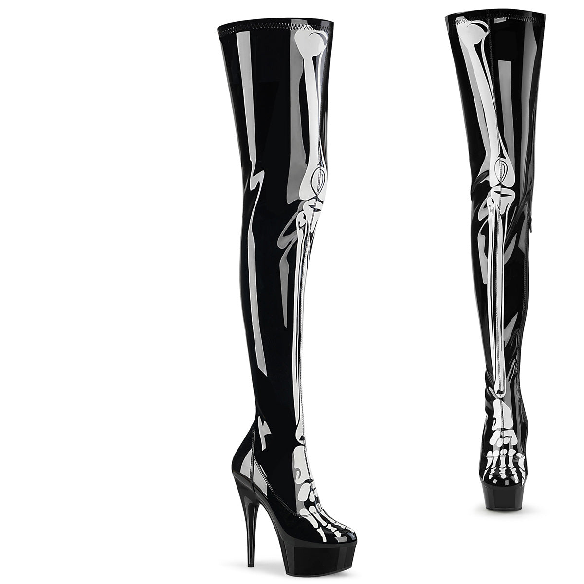 Pleaser Womens Boots DELIGHT-3000BONE Blk Str. Pat/Blk