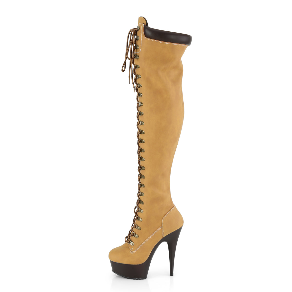Pleaser Botas de mujer DELIGHT-3000tl Tan Nubuck Faux de cuero / marrón oscuro mate