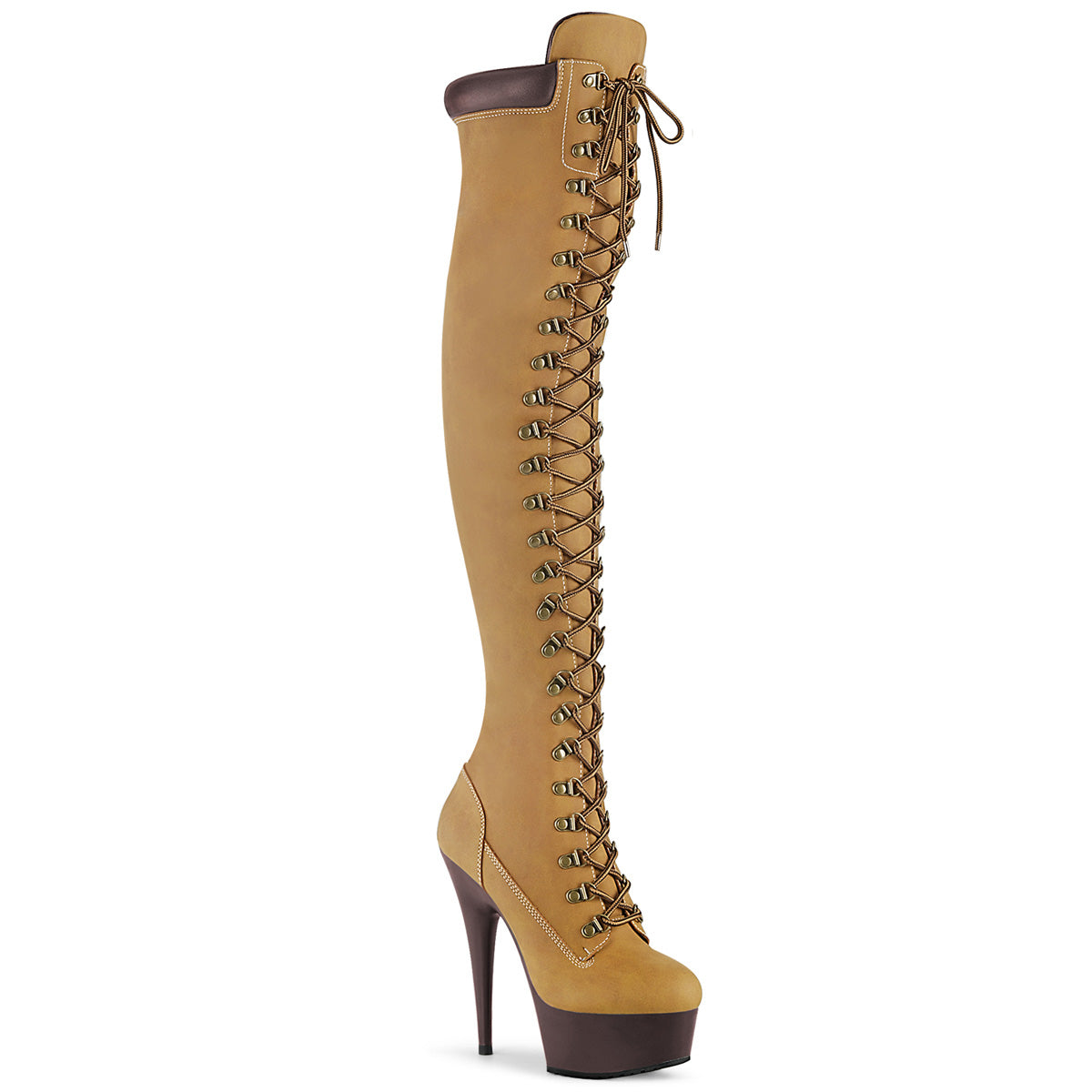Pleaser Botas de mujer DELIGHT-3000tl Tan Nubuck Faux de cuero / marrón oscuro mate