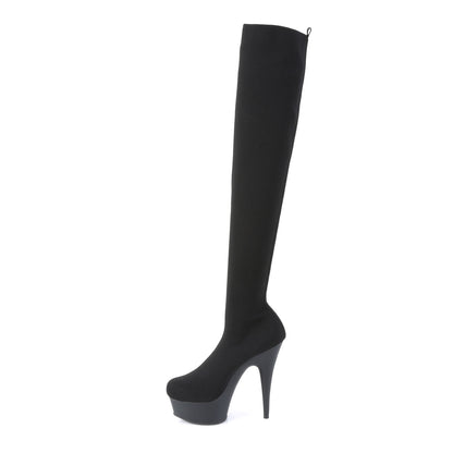 Pleaser Womens Boots DELIGHT-3002-1 Blk Stretch Knit Fabric/Blk Matte