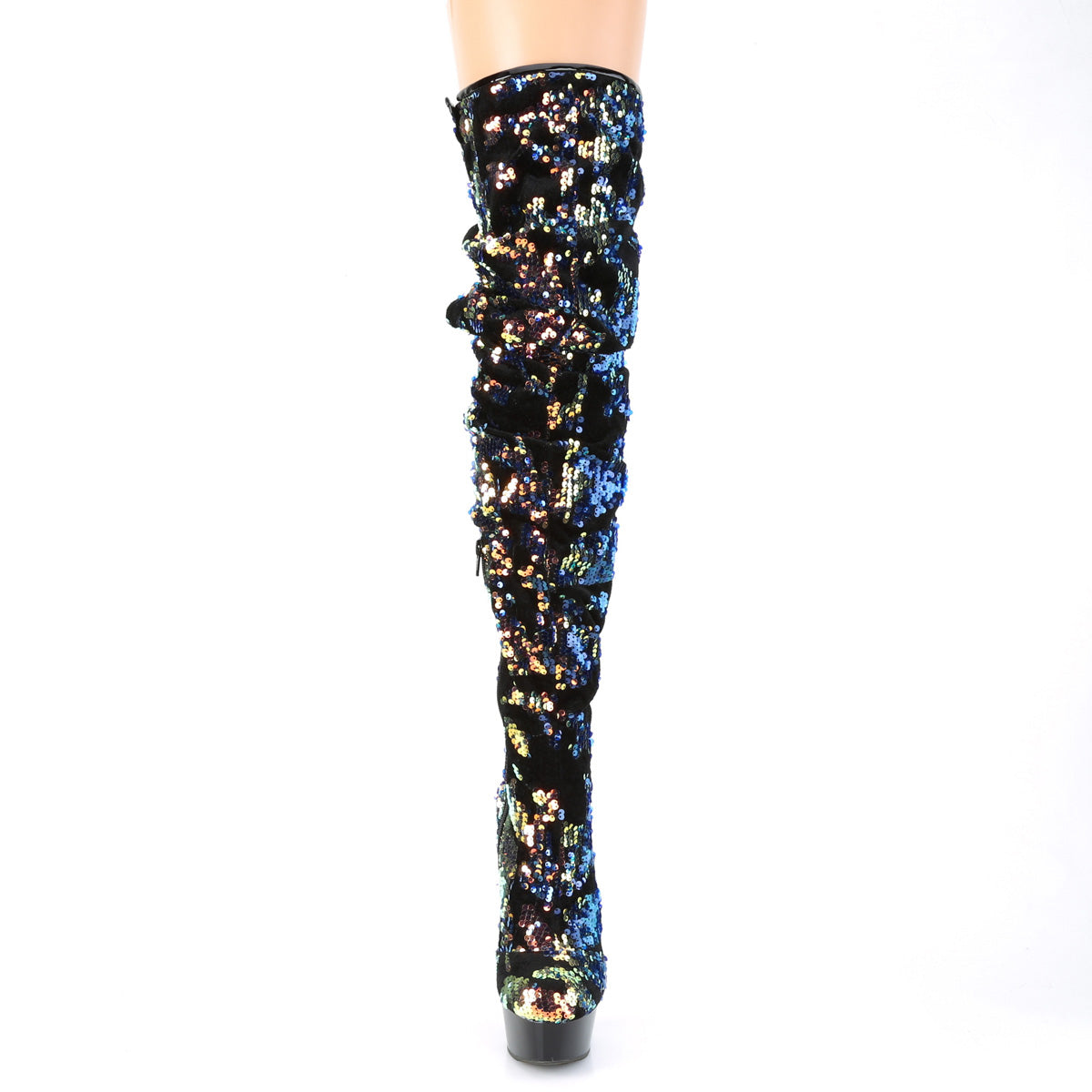 Pleaser Botas de mujer DELIGHT-3004 Lentejuelas iridiscentes azules / BLK
