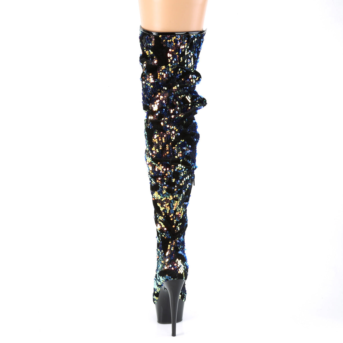 Pleaser Womens Boots DELIGHT-3004 Blue Iridescent Sequins/Blk