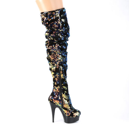 Pleaser Botas de mujer DELIGHT-3004 Lentejuelas iridiscentes azules / BLK