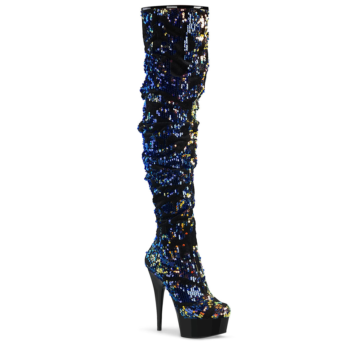 Pleaser Botas de mujer DELIGHT-3004 Lentejuelas iridiscentes azules / BLK