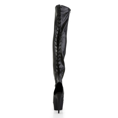 Pleaser Womens Boots DELIGHT-3017 Blk Str Faux Leather/Blk