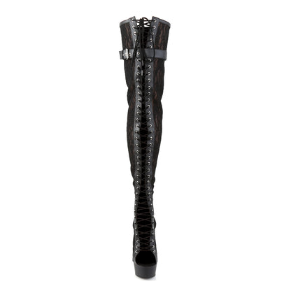 Pleaser Womens Boots DELIGHT-3025ML Blk Faux Leather-Mesh-Lace/Blk Matte