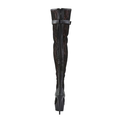 Pleaser Womens Boots DELIGHT-3025ML Blk Faux Leather-Mesh-Lace/Blk Matte